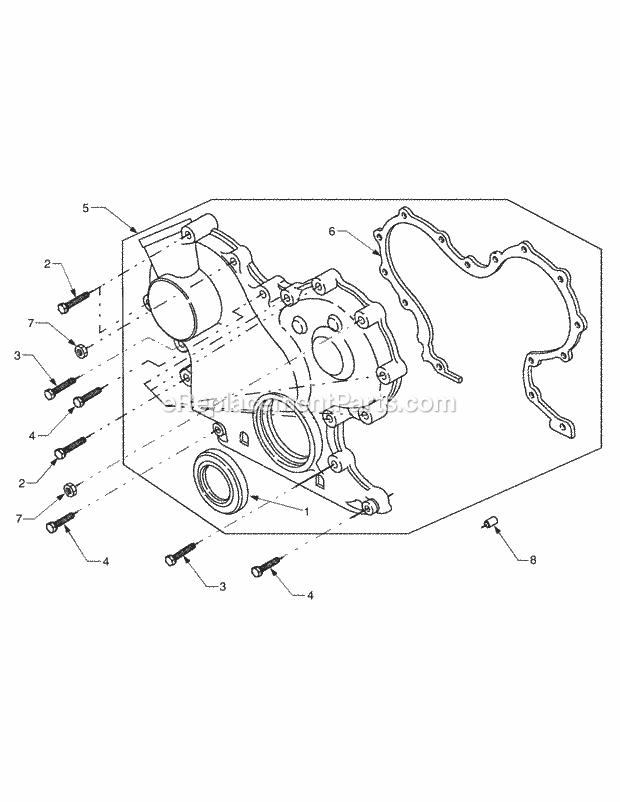 Crankcase Cover Diagram and Parts List for 5264DE 54AE546-710, 54BE546-710 Cub Cadet Lawn Tractor